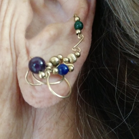 Vintage Ear Cuff Gold Tone  Earring with Beads - Picture 8 of 8